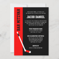 Red Black Hockey Bar Mitzvah Einladungen