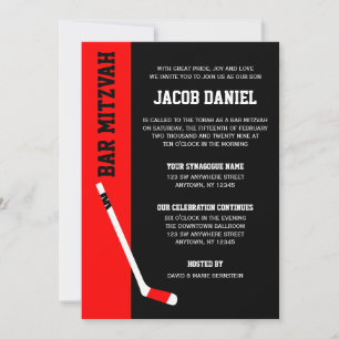 Red Black Hockey Bar Mitzvah Einladungen