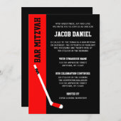 Red Black Hockey Bar Mitzvah Einladungen (Vorne/Hinten)