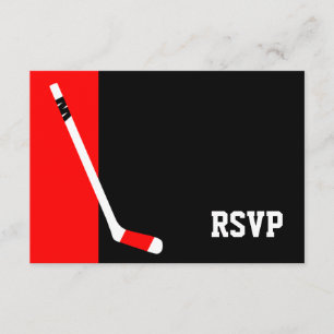 Red Black Hockey Bar Mitzvah UAWG RSVP Karte