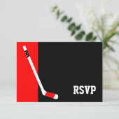 Red Black Hockey Bar Mitzvah UAWG RSVP Karte (Stehend Vorderseite)