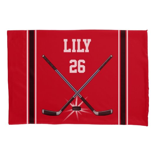Red Black Hockey Pillowcase für Lily bestellen Kissenbezug (Vorderseite)