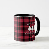Red Black Holiday Kariert Monogram Name Coffee Tasse (VorderseiteRechts)