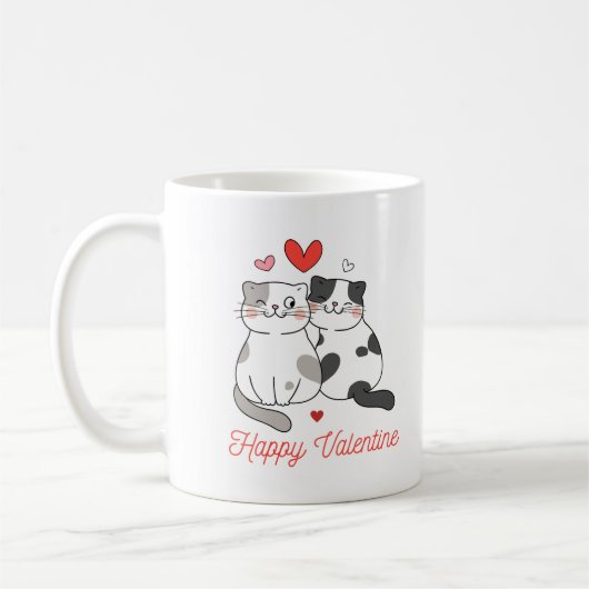 Red Black Illustriert Niedliche Katzen Happy Valen Kaffeetasse (Links)
