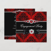 Red & Black Jewel Damask Engagement Party einladen Einladung (Vorne/Hinten)