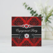 Red & Black Jewel Damask Engagement Party einladen Einladung (Stehend Vorderseite)