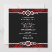 Red & Black Jewel Damask Engagement Party einladen Einladung (Rückseite)