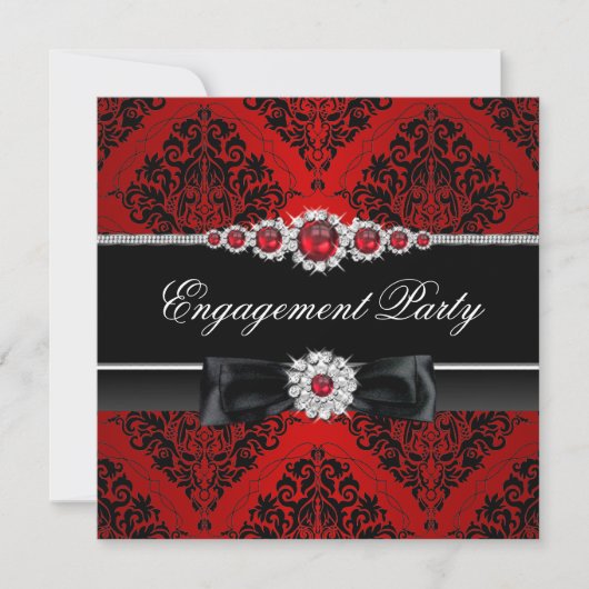 Red & Black Jewel Damask Engagement Party einladen Einladung (Vorderseite)