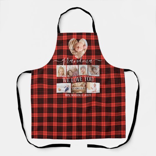Red Black Kariert 8 Foto Collage Geschenk Personal Schürze (Vorderseite)