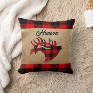 Red & Black Kariert Bull Elk Throw Kissen