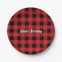 Red & Black Kariert Checkered Birthday Paper Telle