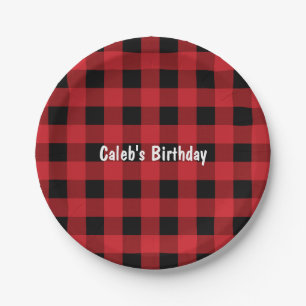 Red & Black Kariert Checkered Birthday Paper Telle Pappteller