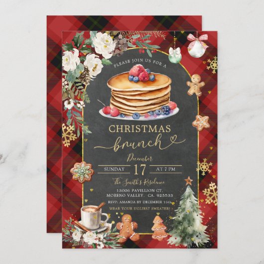Red Black Kariert Christmas Flanel Brunch Party Einladung (Vorne/Hinten)