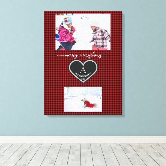 Red Black Kariert Christmas Quote Monogram Foto Leinwanddruck (Insitu (Holzboden))