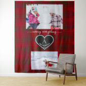 Red Black Kariert Christmas Quote Monogram Foto Wandteppich (Beispiel)