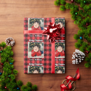 Red Black Kariert Custom Foto Weihnachtsfeiertag Geschenkpapier