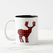 Red Black Kariert Deer Stag Silhouette Zweifarbige Tasse (Links)