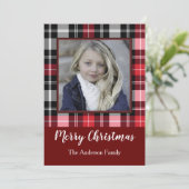 Red Black Kariert Feiertagskarte (Stehend Vorderseite)