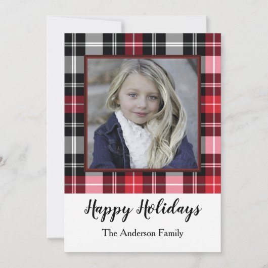 Red Black Kariert Feiertagskarte (Vorderseite)