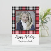 Red Black Kariert Feiertagskarte (Stehend Vorderseite)