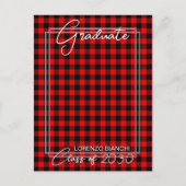 Red Black Kariert Karo Abschluss Ankündigung Postkarte (Vorderseite)