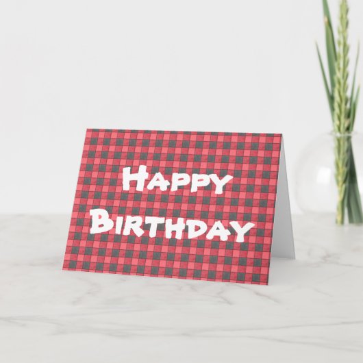 Red Black Kariert Karo Happy Birthday Card Karte (Vorderseite)