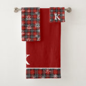 Red Black Kariert Snowflake Monogram LET IT SNOT Badhandtuch Set (Insitu)
