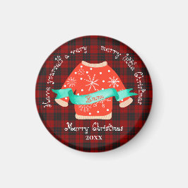 Red Black Kariert Ugly Sweater Niedlich Frohe Weih Magnet