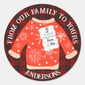 Red Black Kariert Ugly Sweater Niedlich Frohe Weih Runder Aufkleber (Vorderseite)