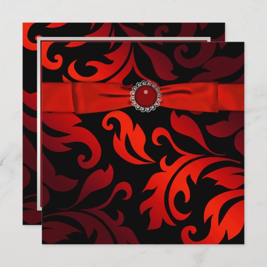 Red Black Krawatte Black Damask Party Einladung (Vorne/Hinten)