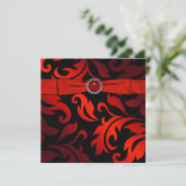 Red Black Krawatte Black Damask Party Einladung (Stehend Vorderseite)