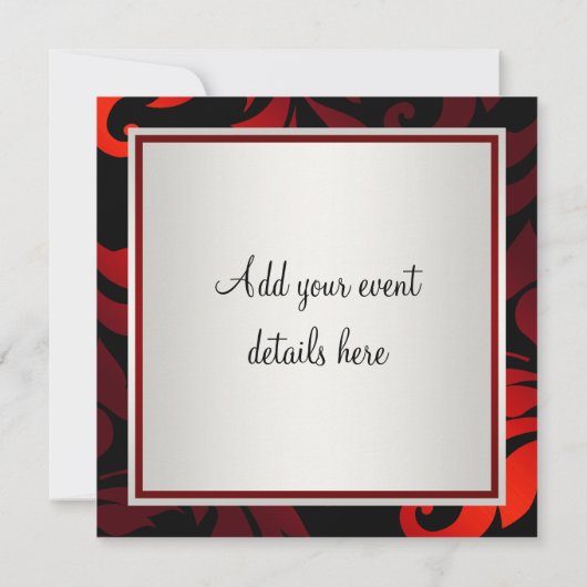 Red Black Krawatte Black Damask Party Einladung (Rückseite)