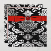 Red Black Krawatte Black Damask Party Einladung (Vorne/Hinten)