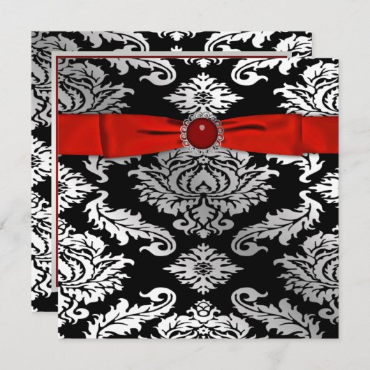 Red Black Krawatte Black Damask Party Einladung (Vorne/Hinten)