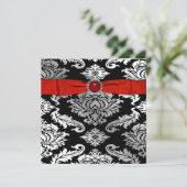 Red Black Krawatte Black Damask Party Einladung (Stehend Vorderseite)