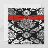 Red Black Krawatte Black Damask Party Einladung (Vorderseite)