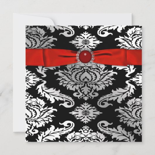 Red Black Krawatte Black Damask Party Einladung (Vorderseite)
