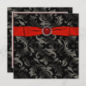 Red Black Krawatte Black Damask Party Einladung (Vorne/Hinten)