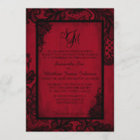 Red Black Lace Gothic Wedding Invitation Card