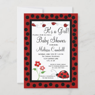 Red Black Ladybug Baby Shower Einladung Vorlage