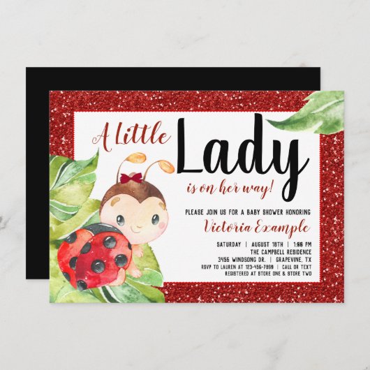 Red Black Ladybug Babydusche Einladung (Vorne/Hinten)