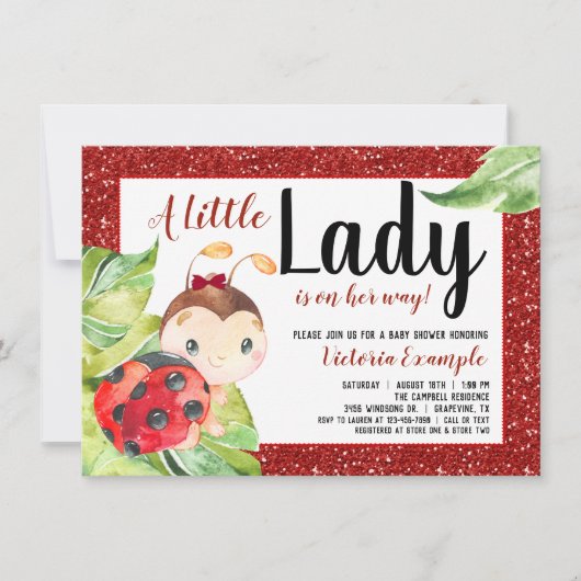 Red Black Ladybug Babydusche Einladung (Vorderseite)