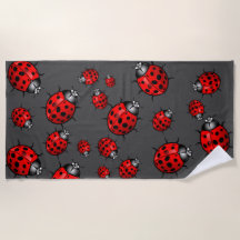 Red Black Ladybug Beach Handtuch