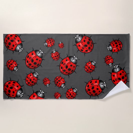 Red Black Ladybug Beach Handtuch (Vorderseite)