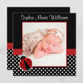 Red Black Ladybug Foto Birth Ankündigung (Vorne/Hinten)