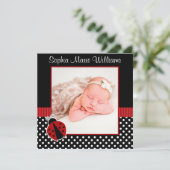 Red Black Ladybug Foto Birth Ankündigung (Stehend Vorderseite)