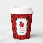 Red Black Ladybug Frame Polka Dots Kindergeburtsta Pappbecher (Rückseite)