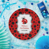 Red Black Ladybug Frame Polka Dots Kindergeburtsta Pappteller (Party)