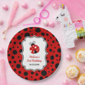 Red Black Ladybug Frame Polka Dots Kindergeburtsta Pappteller (Party)