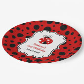 Red Black Ladybug Frame Polka Dots Kindergeburtsta Pappteller (Schrägansicht)